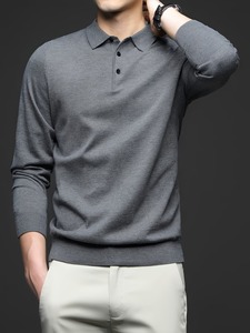 Long Sleeve Regular Fitted <b>Men's</b> Golf for <b>Shirts</b> Quick Dry Knitted Fabric 1/4th Button Anti-Wrinkle Gray Print Customizable - Product Image 5