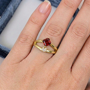 S925 Sterling <b>Silver</b> Garnet <b>Ring</b> Gold Plated Classic Women Engagement <b>Ring</b> Prong Set Geometric Split <b>Band</b> Wholesale <b>Ring</b> - Product Image 4