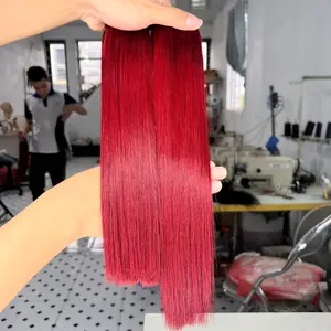 चमकदार लाल हड्डी सीधे डबल खींचा सुंदर रंग सर्वश्रेष्ठ बाल एक्सटेंशन ललाट विग मानव बाल, बालों का रंग, बालों में कंघी