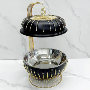 Black Chafing Dish Stainless Steel <b>Buffet</b> Food Warmer Glass Lid Ornate Gold Pillar Stand Hotel Catering <b>Server</b> - Product Image 2