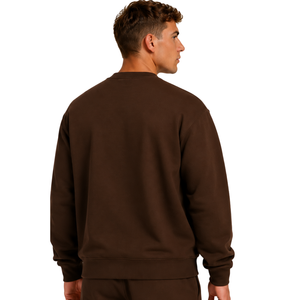 Chocolate <b>Brown</b> Men Sweatshirt Crew Neck <b>Long</b> <b>Sleeve</b> Pullover Casual Fleece <b>Top</b> Customized Logo Streetwear Winter Sportswear - Product Image 2