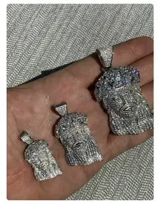 2023 üst satış Custom made erkekler üzerinde 925 ayar gümüş süper buzlu Out simüle elmas İsa kolye toplu miktarda mevcut