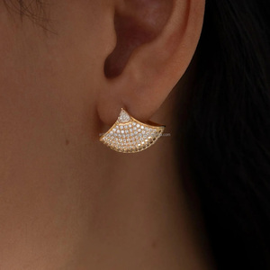 Luxury 925 Sterling <b>Silver</b> Filled Moissanite Stud Earrings <b>Fan</b> Shape Pave Design Women's Everyday Wear Jewelry for Gifts - Product Image 5