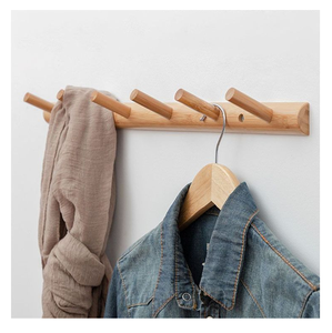 Wooden Hanger Wall Mount With 5 hooks High Quality Wholesale Price For Home <b>Living</b> Room Bedroom Clothes Hanging Hanger - Product Image 1