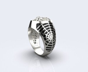 Bague en argent 925 de haute qualité, motif toile d'araignée, émail noir, design moderne, bijou unisexe tendance - Product Image 2