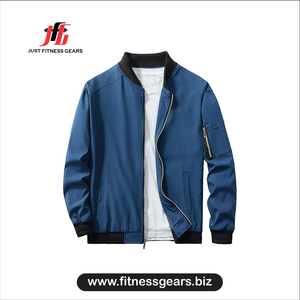 Veste bomber bleue pour homme JUST FITNESS GEARS, fermeture éclair, coupe décontractée, coupe-vent, vêtements d'automne, coupe régulière, couleur unie - Product Image 1