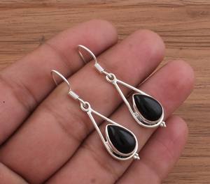 Boucles d'oreilles pendantes en onyx noir naturel en gros, argent sterling 925, bijoux de luxe, prix d'usine en vrac - Product Image 4
