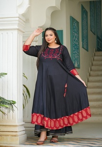 Women's Plus Size Rayon Angrakha Kurta Black SOLID <b>Sequin</b> Work Mandarin Collar Three Quarter Sleeves Comfortable Wear - Product Image 6