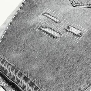 Shorts en jean vintage pour homme, coupe droite, style streetwear d'été, délavé foncé, effet usé, en coton, coupe ample, personnalisable - Product Image 6