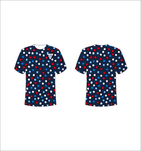 T-shirt à manches courtes pour homme, à pois, col rond, coupe classique, imprimé bleu, rouge, blanc, logo sur le devant, respirant, en polyester tissé - Product Image 1