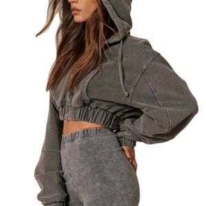 Sudadera corta con efecto lavado ácido para mujer, de la mejor calidad, sostenible, recién llegada, precio bajo, servicio OEM. Sudadera corta con efecto lavado ácido para mujer. - Product Image 3