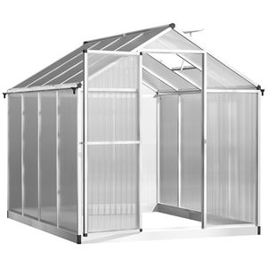 Invernadero de Policarbonato de 8 Pies x 6 Pies con Ventilación en el Techo y Canaletas para Lluvia, Ideal para Jardinería en Invierno - Product Image 1