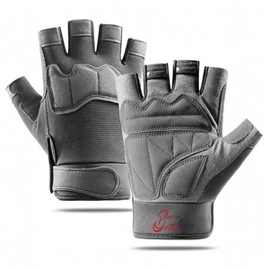 Full Black Custom Logo Half Finger Leather Gym <b>Gloves</b> - Product Image 4