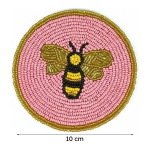 Posavasos Redondos de Vidrio con Cuentas Hechos a Mano, Diseño de Abeja Rosa, Resistentes al Calor, Antideslizantes, Bonitas Decoraciones para Mesa - Product Image 5