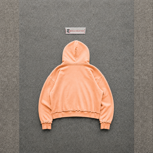 Peach Oversized Full Zip Hoodie Washed Vintage Heavyweight Streetwear Distressed Fleece Hooded Sweatshirt Wholesale Casual Autum - Product Image 6