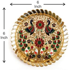 Plateau en métal émaillé fait main avec motif paon, style chinois traditionnel, idéal pour offrir en cadeau lors de mariages - Product Image 6
