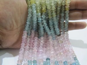 Cuentas de Aguamarina Natural Multicolor Facetadas en Forma de Rondelle de 5-7mm, Hilo de 13 Pulgadas de Largo - Product Image 2