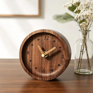 Horloge de table en bois de manguier naturel, horloge de table ronde faite à la main, décoration intérieure rustique en bois pour la maison et le bureau - Product Image 6