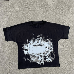 เสื้อยืดบ็อกซี่สำหรับผู้ชายไซส์ใหญ่พิเศษเสื้อยืดผ้าฝ้าย300GSM เรียบชุดสตรีทดีทีจี - Product Image 1