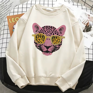 Sudadera Negra de Cuello Redondo para Mujer, con Estampado de Gafas de Sol Rosas, Informal, de Otoño, Manga Larga, Tejida, 100% Algodón, con Logotipo Frontal, Color Sólido, Ecológica - Product Image 3