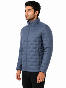 Livster <b>Mens</b> <b>Blue</b> Breathable Canvas Quilted Puffer Jacket High Stand Collar Full Front Zipper Closure Modern Horizontal Channel - Product Image 2