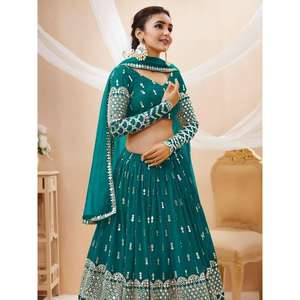 Superbe Georgette Lehenga Choli à paillettes bleu sarcelle avec filet Dupatta - Product Image 4