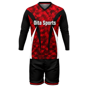 Ensemble de vêtements de sport pour hommes, uniforme de volley-ball sublimé rouge et noir, manches longues, polyester léger, vêtements de compétition pour équipe - Product Image 2
