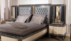 Modern Minimalist <b>Solid</b> Teak <b>Wood</b> Bedroom Set Luxury Grey Upholstered King Size Bed Wardrobe 2 Nightstands <b>Dressing</b> <b>Table</b> - Product Image 2