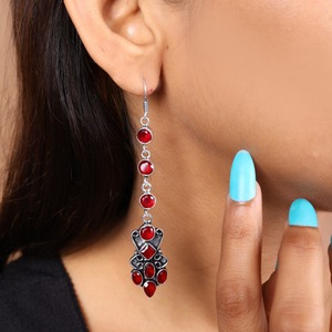 Red Brass Trendy Long Statement Antique <b>Silver</b> Plated Bold Drop <b>Earrings</b> for <b>Wedding</b> & Party Wear | Wholesale Bulk Supplier - Product Image 2