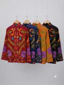 CHOHAN TEXTILE Handmade Breathable Knitted Embroidered <b>Quilted</b> Cotton <b>Jacket</b> Women Floral <b>Pattern</b> Stand Autumn/Winter Outerwear - Product Image 2