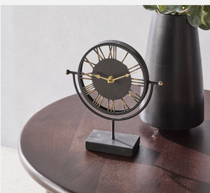 Premium Metal Tabletop <b>Clock</b> with Roman Numeral Dial and Rotating Decorative Frame for Home Office <b>Desk</b> Living Room Decor Accent - Product Image 6