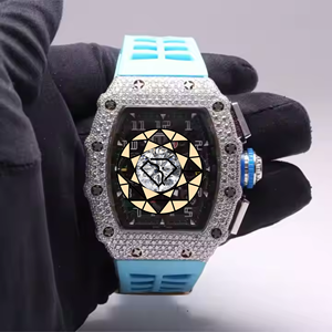 Lab Diamond Watch Stainless Steel Case <b>Silicone</b> Band Analog Quartz Movement Roman Numeral Dial Bar Water Resistant Watch - Product Image 1