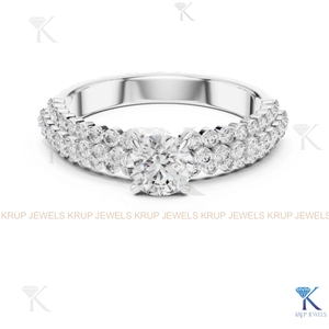 Bague de fiançailles de luxe KRUP JEWELS avec halo de diamants CVD HPHT cultivés en laboratoire, bande torsadée tressée en milgrain, or massif 14 carats, certifiée IGI - Product Image 3