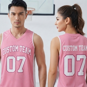 Ensemble de maillots de basket-ball sportifs, col en V, sans manches, avec numéro d'équipe, unisexe, 100% polyester, ensemble de maillots et shorts sans manches - Product Image 5