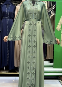 New2026 Selling Abaya Modest Dubai Beaded Sequined <b>Long</b> Sleeve Abaya Muslim Traditional Handmade Wedding Women Breathable V Neck - Product Image 3