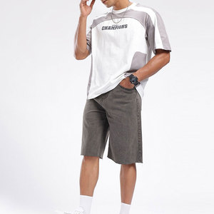 Shorts Bermuda Homme Gris en Coton Taille Mi-Haute avec Braguette Zippée Style Décontracté Tissu Tissé Respirant Coupe Ajustée Motif Lettres Anti-UV Séchage Rapide - Product Image 2