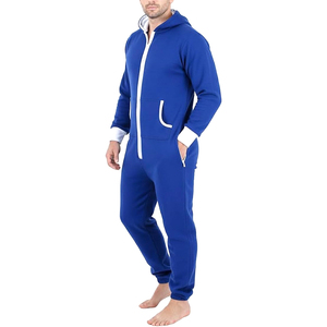 <b>Mens</b> One Piece <b>Pajamas</b> Adult Plain Jumpsuit Non Footed Lightweight Unisex Playsuits Contrast Color Lining Hoodie Custom Colors - Product Image 3