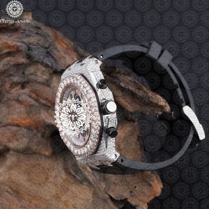 Charm Jewells – montre de luxe en acier inoxydable pour hommes, boîtier rond de 42mm, cristal saphir, chronographe mécanique, bracelet en caoutchouc avec boucle - Product Image 1