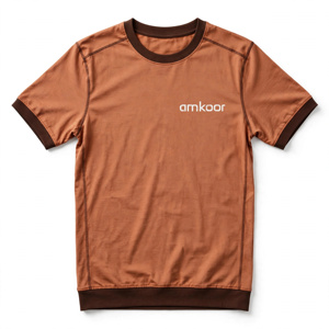 T-shirt décontracté pour homme, coupe classique, manches raglan, col rond, couleur unie, tricoté 100% coton, anti-boulochage, 320g, avec bordure contrastée - Product Image 1