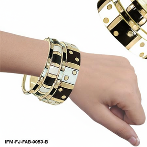 Art Deco Enamel <b>Bangle</b> <b>Set</b> Black and White Geometric Gold-Plated Statement Bracelets for Women <b>Set</b> of 3 - Product Image 6