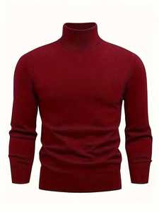 Men's Grey Turtleneck Sweater Solid Knitted Pullover Slim Fit High Neck Warm Winter Jumper Casual Basic Men's Knitwear Fashion - Product Image 6