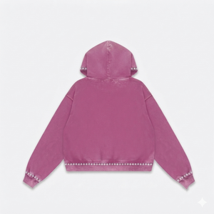 Sudadera con capucha rosa de 350 g/m² de tejido grueso con cremallera completa, detalles de pedrería, lavado vintage, logotipo bordado personalizado, transpirable para hombre, ideal para invierno. - Product Image 2