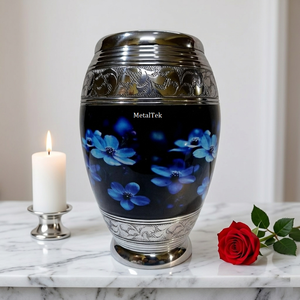 Nouvelle Arrivée Urne Funéraire Moderne de Haute Qualité en Forme de Fleur de Lys Bleu Monarch pour Cendres d'Adultes, Prix de Gros, Urne de Cremation et de Buryment - Product Image 1