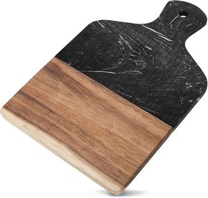 COMMONLY MARBLE TRAY CHESSE BOARD Stainless Steel Besafe Decorative Marble and Acacia Wood Cutting Board Marble with Handle - Product Image 4