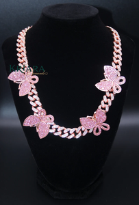 Rose Gold Plated Butterfly S925 <b>Statement</b> <b>Necklace</b> With Lab Grown Crystal Rhinestones Link Chain Women's Luxury - Product Image 4