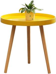 Mesa de Centro Redonda Pequeña, Mesa Auxiliar Moderna con 3 Patas Estables, Mesa Auxiliar Multifuncional para Sofá, Balcón u Oficina (Amarillo) - Product Image 3
