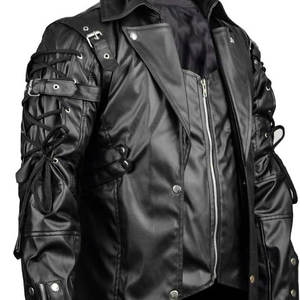 Top Selling Jet Black Steampunk Leather <b>Jacket</b> <b>Gothic</b> Coat Faux Leather Hand Made for Men - Product Image 6