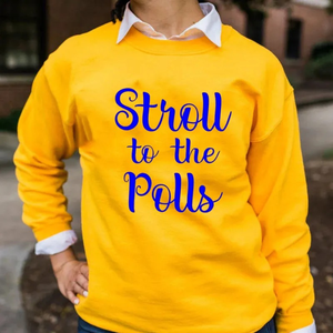<b>Yellow</b> Crewneck Sweatshirt with Blue Stroll to the Polls Graphic Print Long Sleeve Casual Pullover College Style <b>Top</b> - Product Image 1