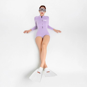 Bikini une pièce pour femme violet avec manches longues Zipper Wrap Design Micro soutien-gorge maillots de bain Spandex/Nylon Sport Surf Animal Print - Product Image 6