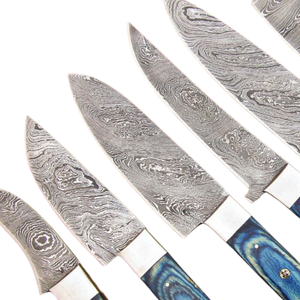 Juego de 6 Cuchillos de Chef de Acero de Damasco Hechos a Mano con Mangos de Madera Azul, Profesionales para Cocina, Cortar y Picar - Product Image 6